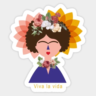 Funny tshirt, cute Frida kahlo feminist, feminism portrait, mexican painter colorful flowers viva la vida Sticker